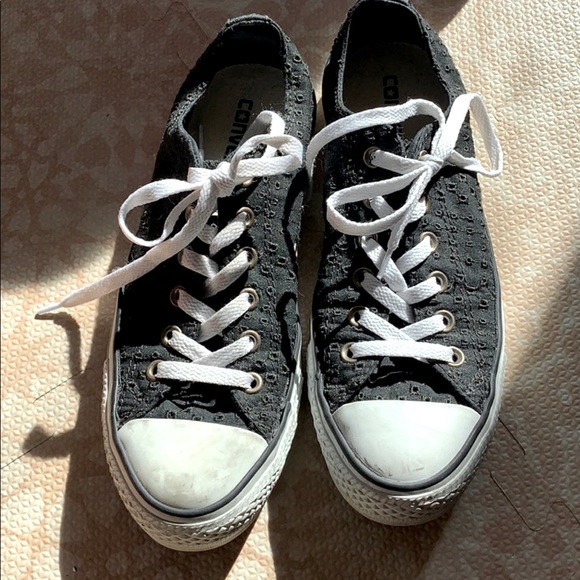 Converse Shoes - Vintage Black Eyelet Converse All Stars 8